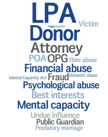 Word cloud of key words and termd relating to LPAs and abuse